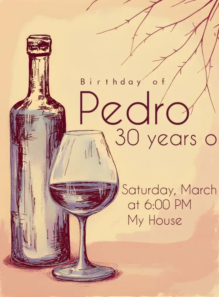 Invitation Wine Drinks – Birthday theme minimalist, modern, elegant, sober, wine, classic