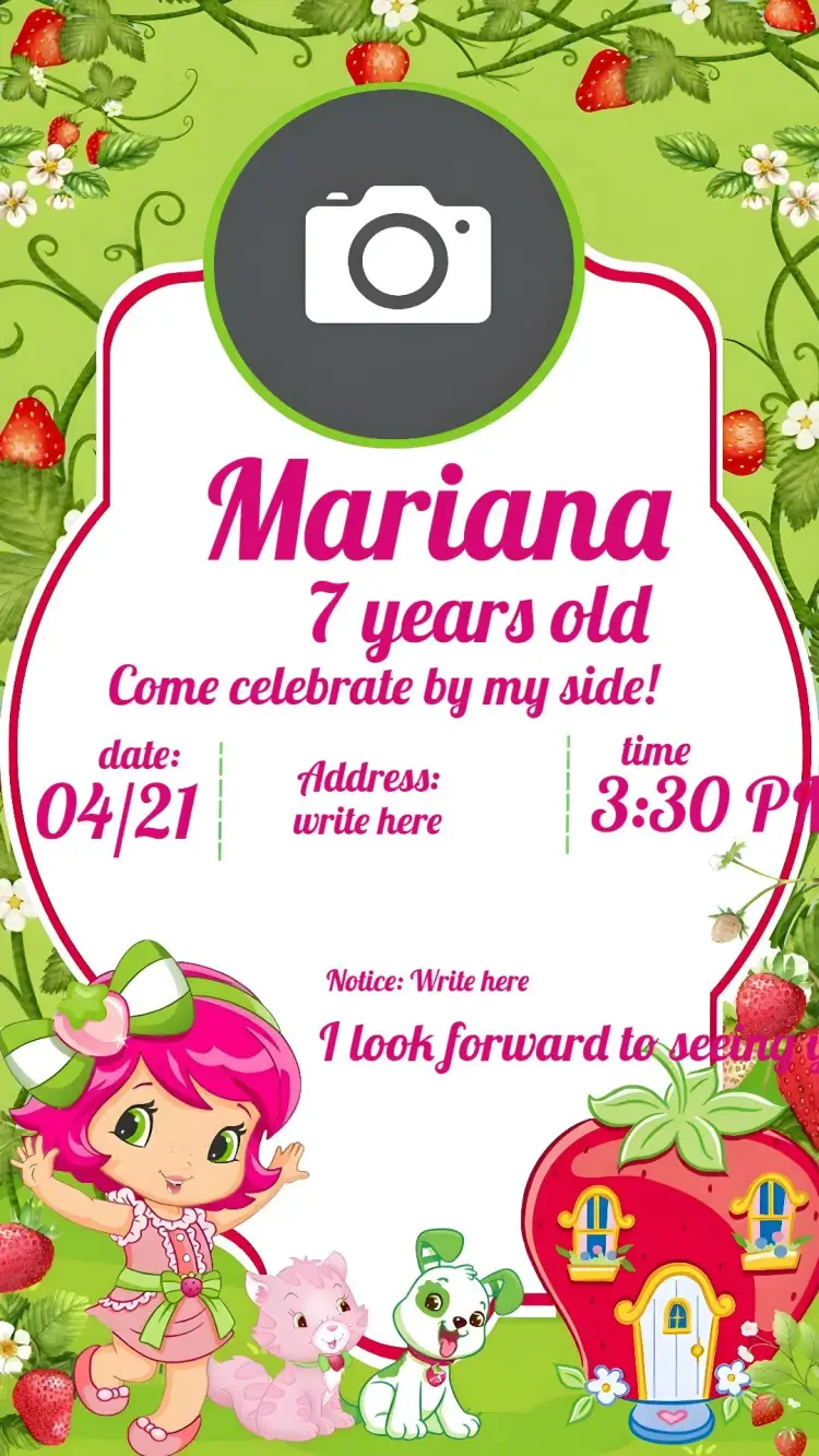 Strawberry With Pink Photo invitation