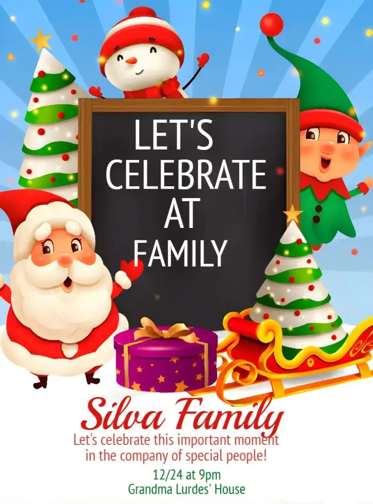 Invitation Family Christmas Party with Santa Claus – Commemorative Dates theme colorful, playful, winter-inspired, vintage, festive