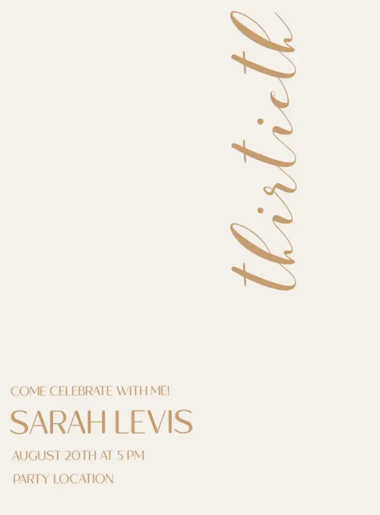 Invitation Turning 30 Beige Thirtieth – Birthday theme minimalist, elegant, golden, beige, modern