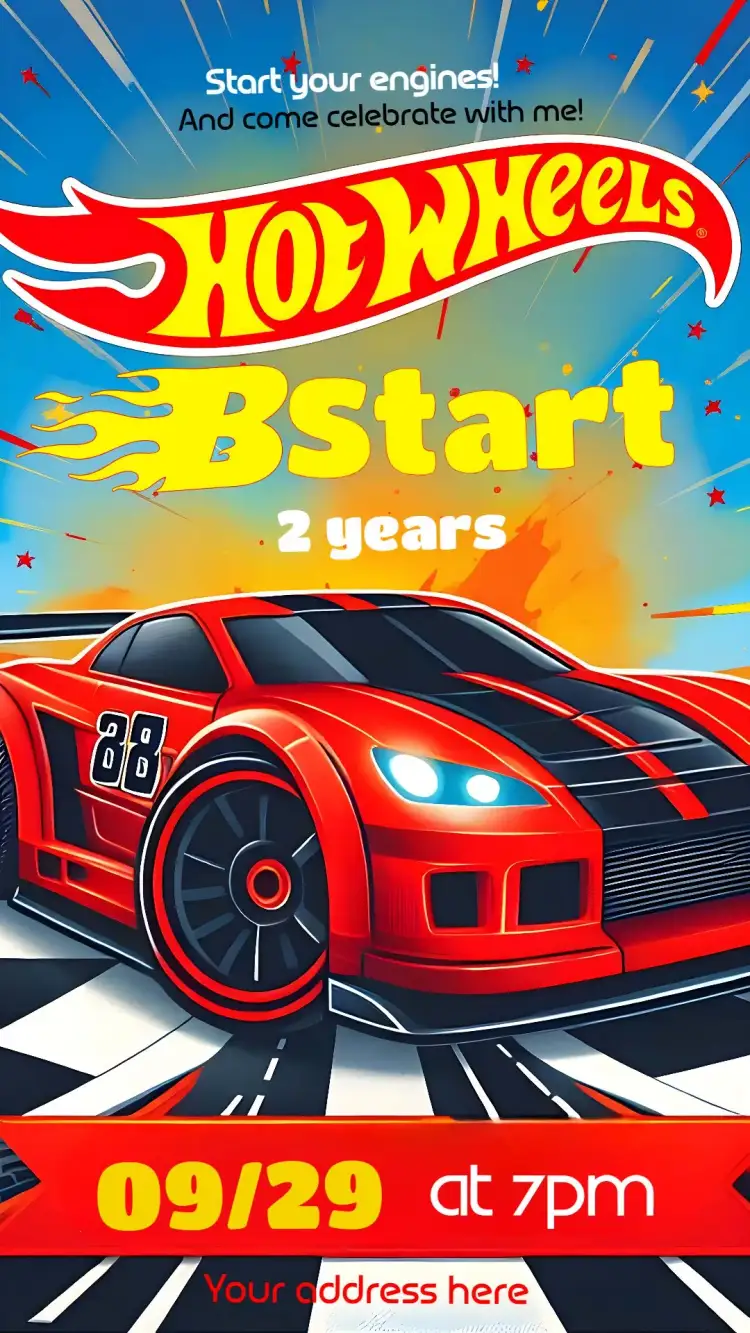 Invitation Hot Wheels Car – Most searched for theme colorful, dynamic, thematic, modern, fun