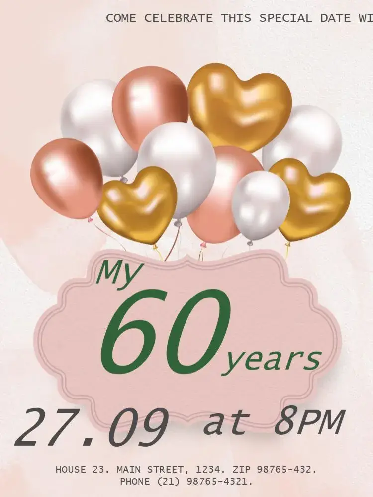 60 Years Modern Balloons invitation