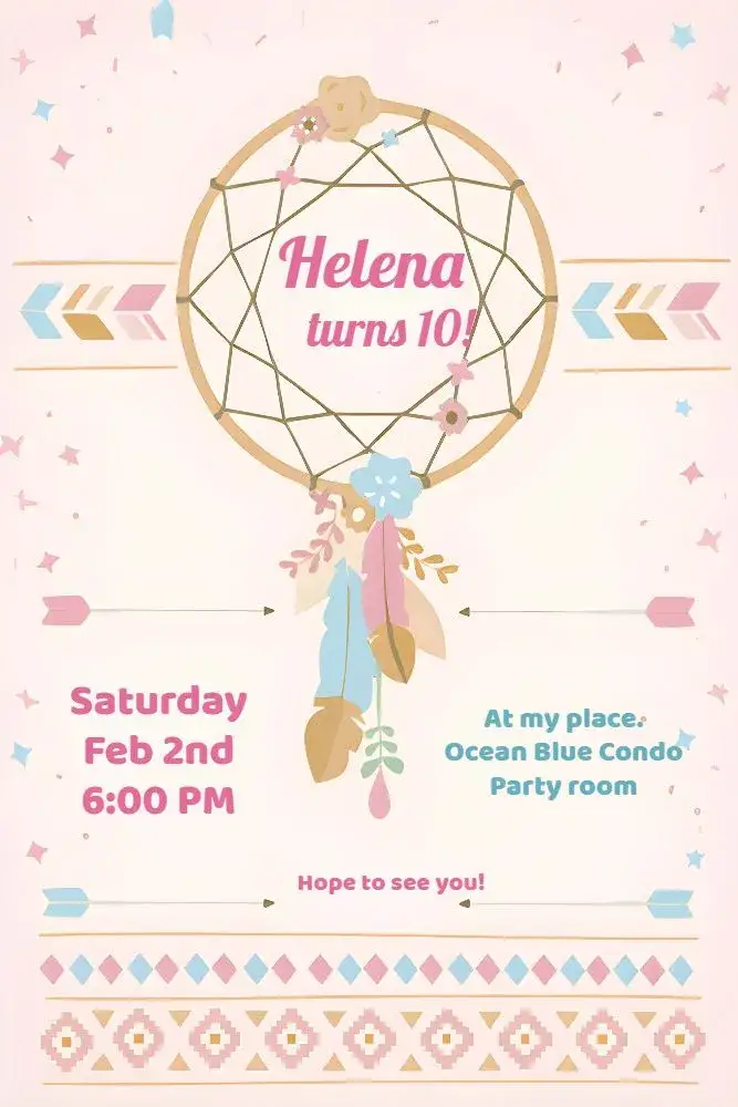 Invitation Dreamcatcher Baho Invitation – Commemorative Dates theme boho, blue, pink, dreams, modern