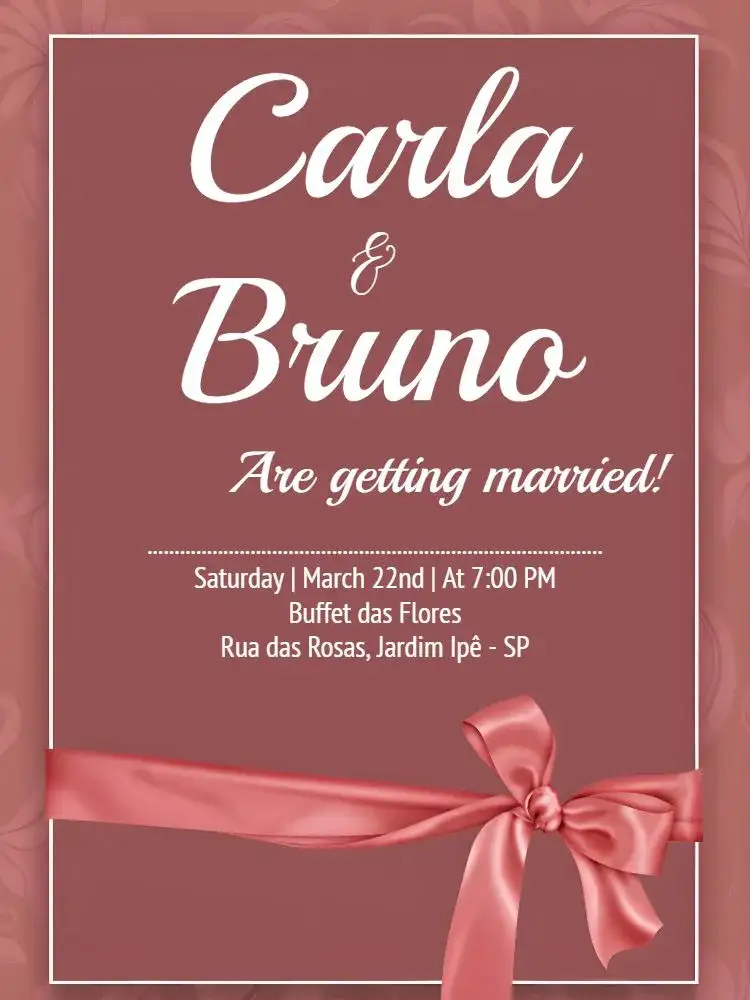Invitation Pink Wedding - Delicate Bow – Wedding theme pink, delicate, white, elegant, romantic, arabesque