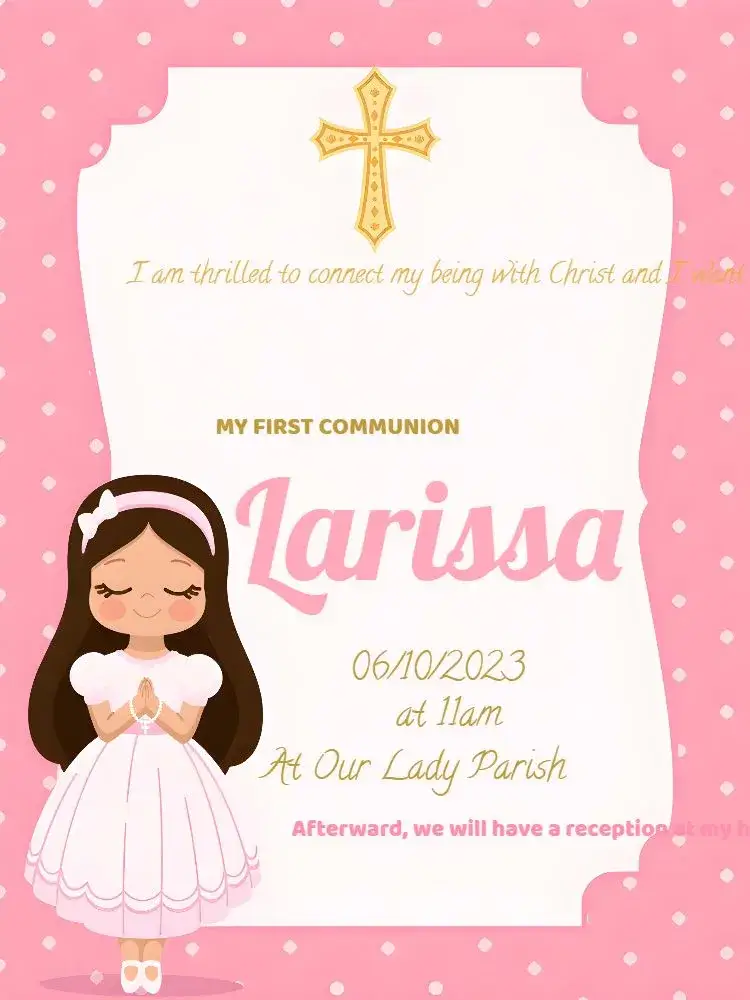 Invitation First Communion Pink – First Communion theme pink, white, delicate, minimalist, religious, charming