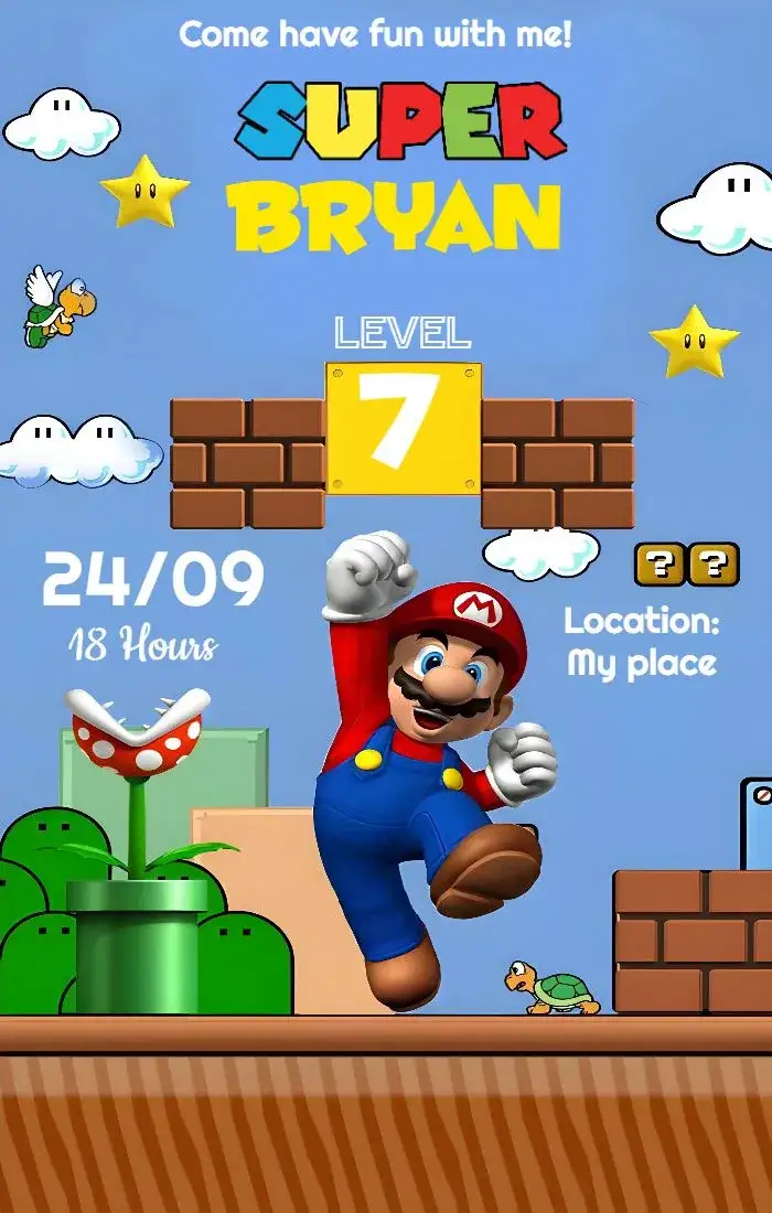 Invitation Super Mario Red – Most searched for theme colorful, fun, games, childish, themed, lively