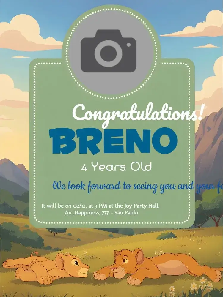 Invitation Blue Lion King Photo Invitation – Kids' Birthday Party theme blue, green, animals, fun, Disney-themed, lively