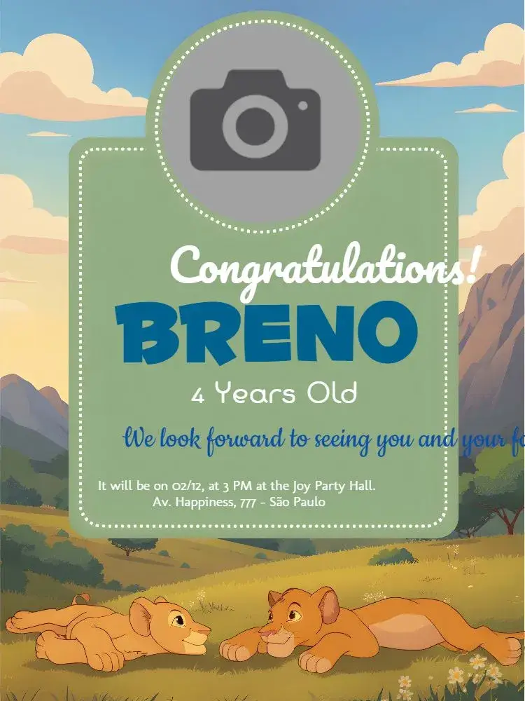 Blue Lion King Photo Invitation