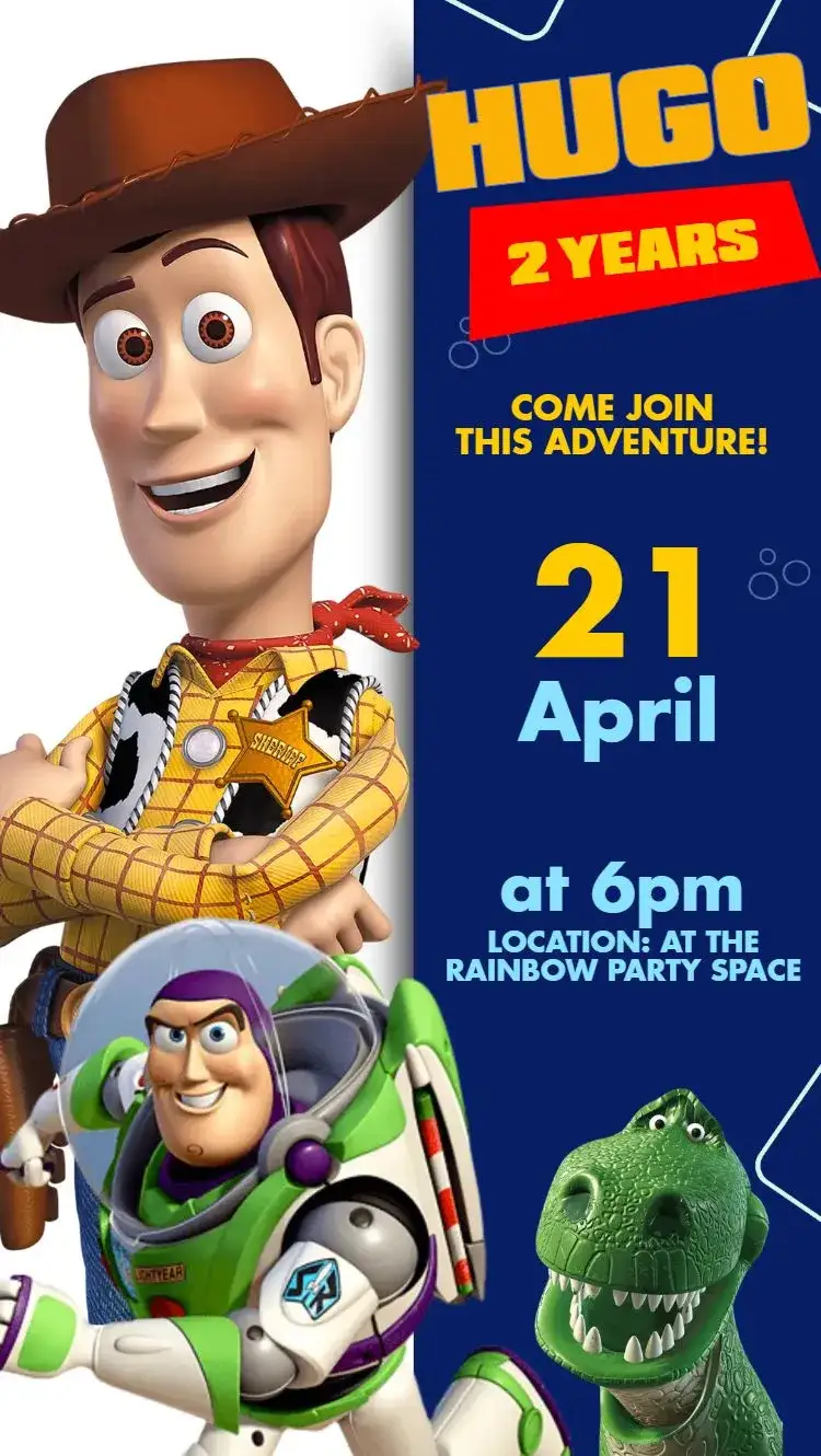Invitation Toy Story – Kids' Birthday Party theme blue, fun, toys, lively, childlike, Pixar