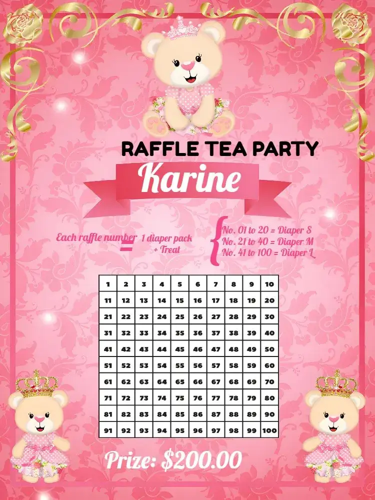 Invitation Tea Raffle Little Princess Princess.tea – Raffle Tea theme pink, golden, white, childish, princess, playful