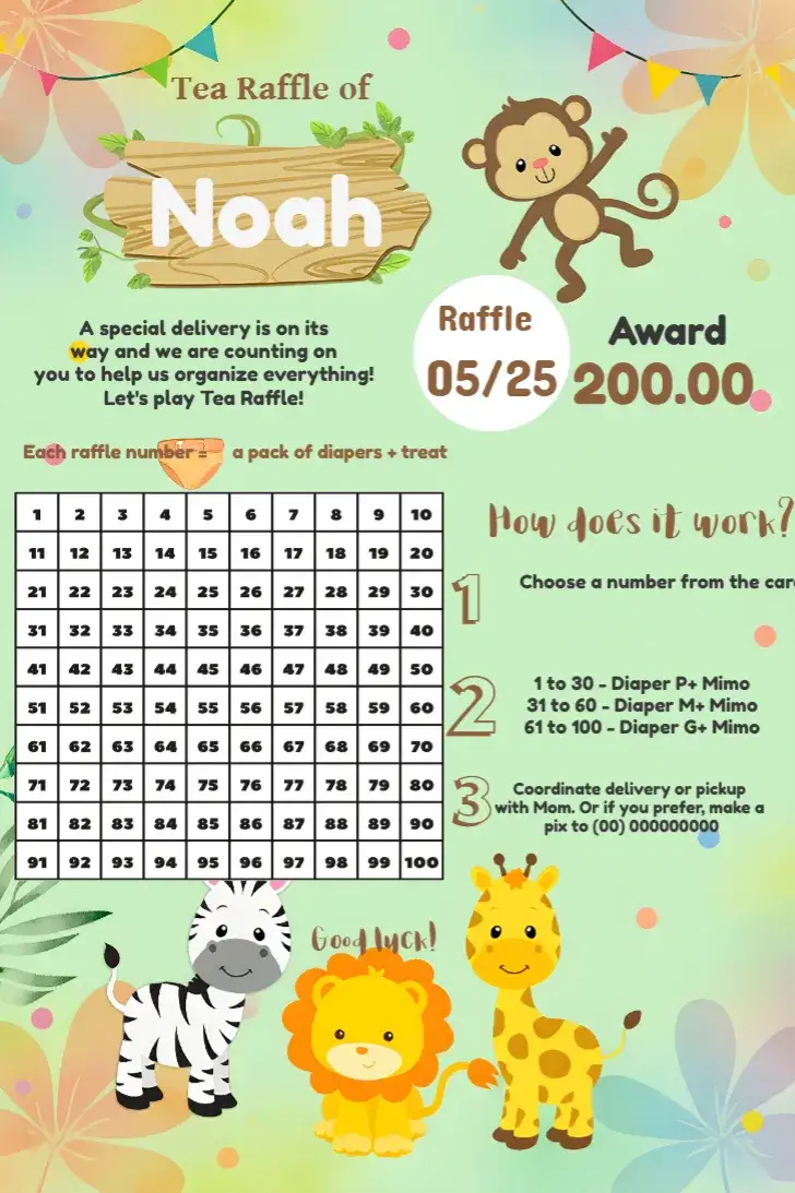 Invitation Safari Frame Raffle Tea – Most searched for theme safari, tropical, animais, verde, divertido, colorido