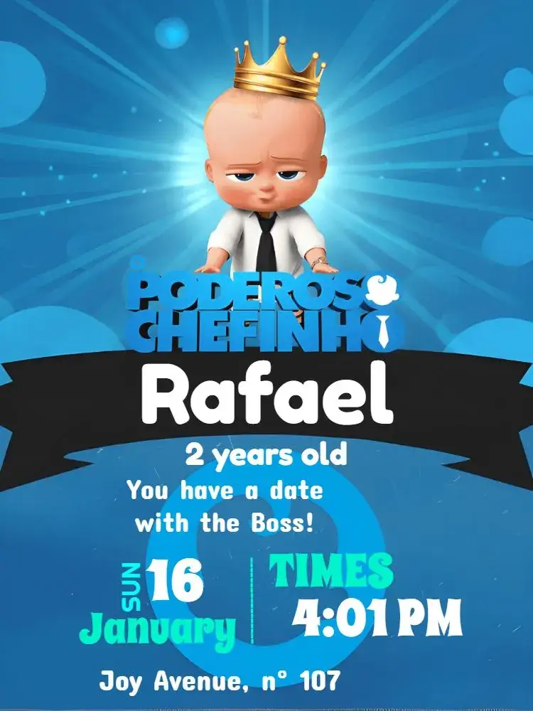 Invitation Powerful White Boss Baby – Most searched for theme modern, childish, fun, colorful, minimalist