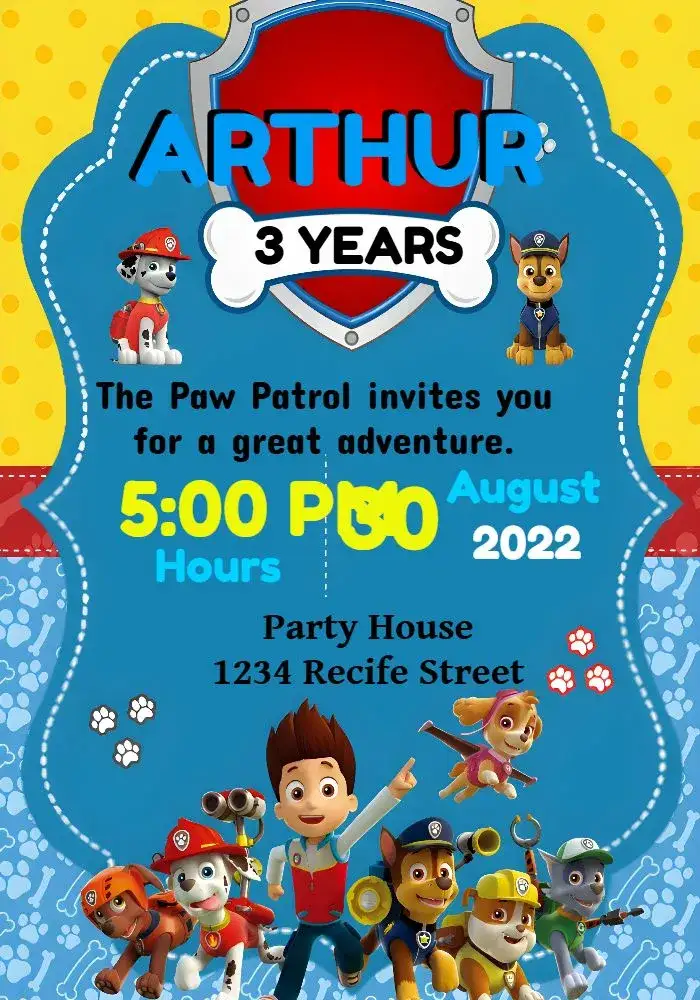 Invitation Yellow Paw Patrol – Kids' Birthday Party theme colorful, fun, themed, childlike, adventurous