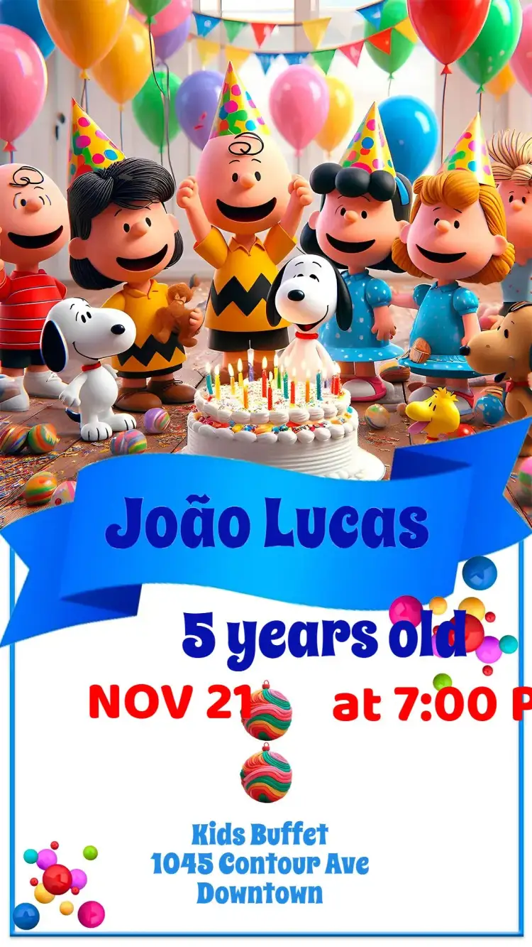 Invitation Snoopy – Kids' Birthday Party theme colorful, fun, childish, themed, lively, illustrative