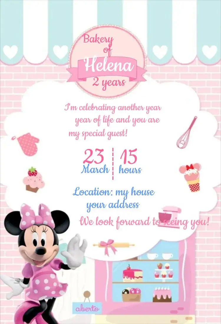 Minnie Mouse Pink and Blue Bakery invitation