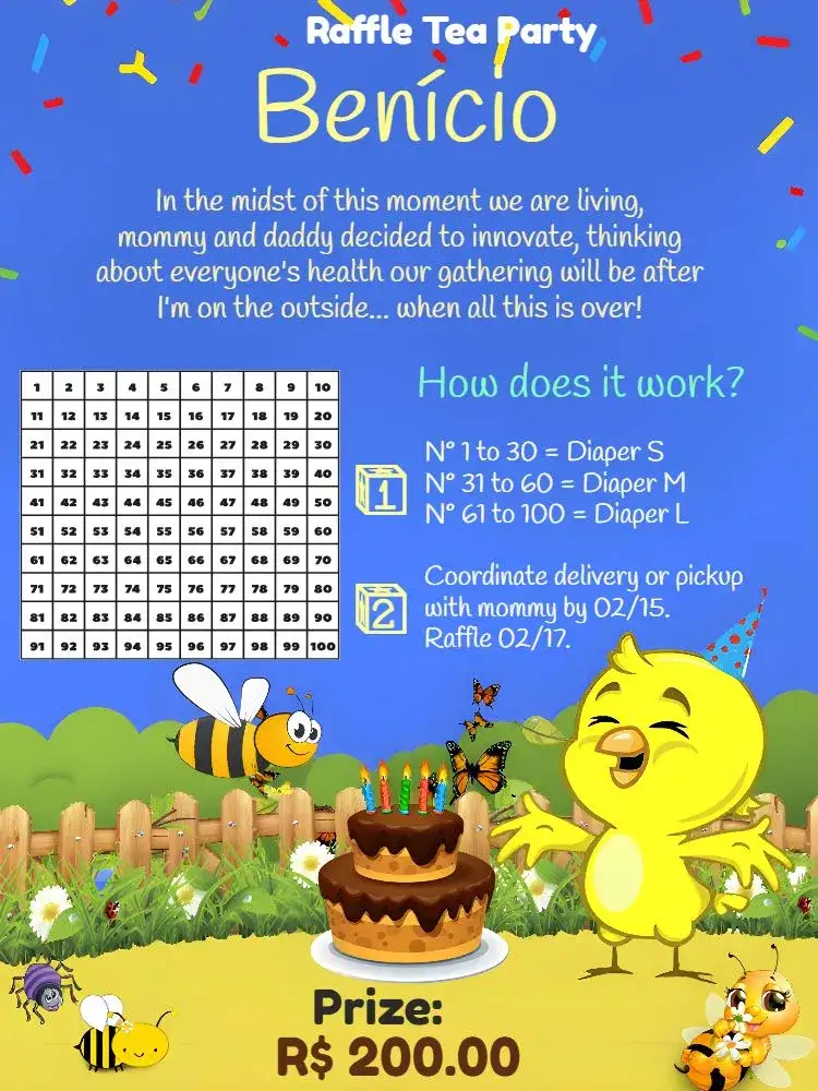 Invitation Tea Raffle Little Yellow Chick Bugs – Raffle Tea theme colorful, fun, childish, cheerful, themed, playful