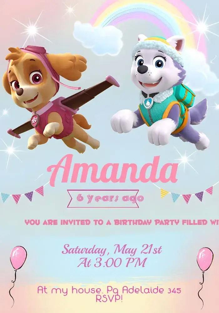 Pink Paw Patrol invitation