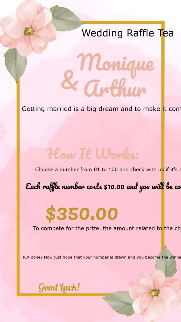 Invitation Floral Wedding Tea Raffle Items – Bridal Shower theme floral, golden, pink, modern, elegant