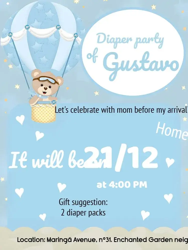 Invitation Baby Shower Teddy Bear Balloon Theme – Diaper Shower theme blue and white, children's, playful, fun, teddy bears, balloons
