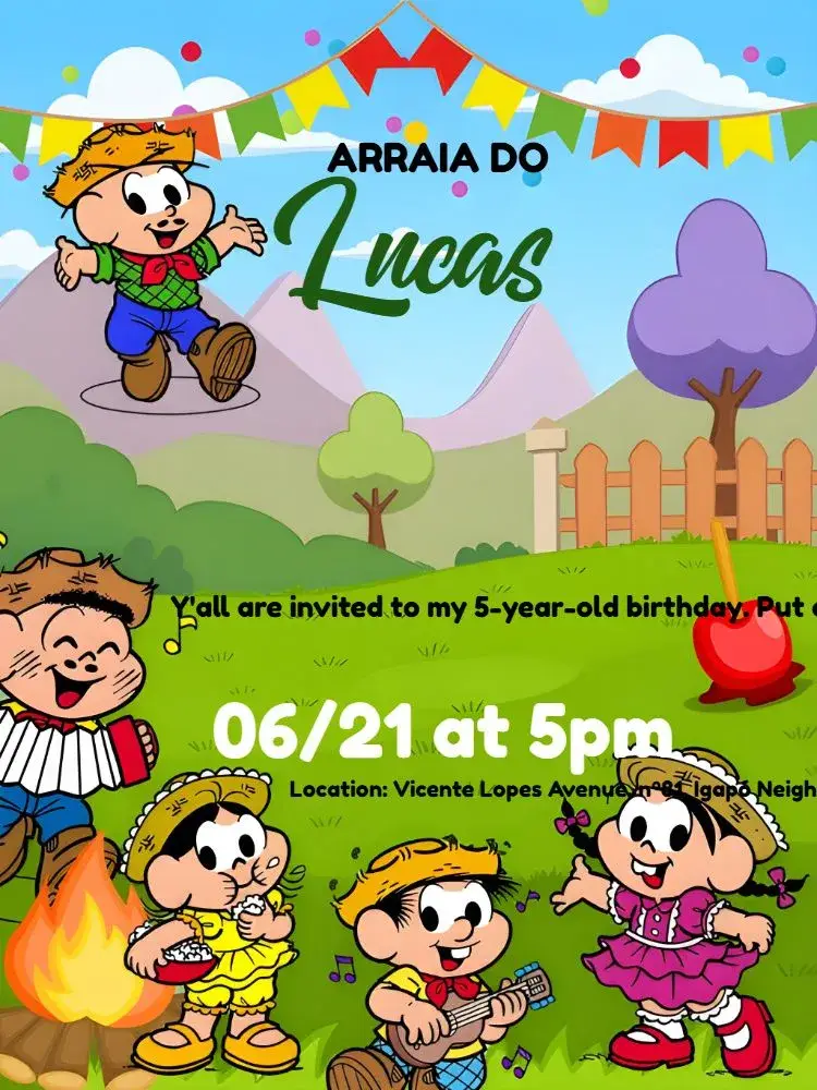 Arraiá Turma Da Mônica Arraia invitation