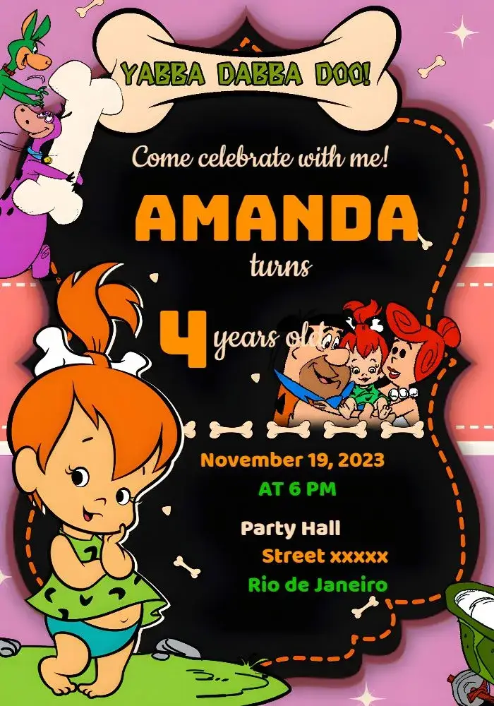 Pedrita The Flintstones Orange invitation