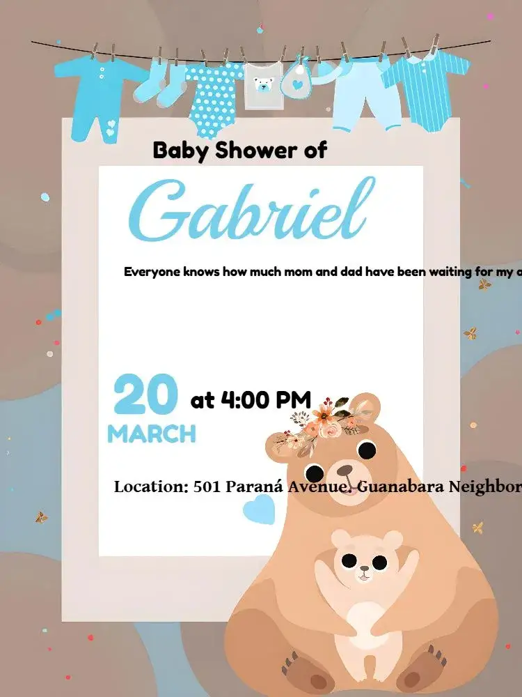 Invitation Baby Shower Little Bear Mommy And Baby Bear – Diaper Shower theme children's, cute, blue and white, teddy bear, illustration, minimalist