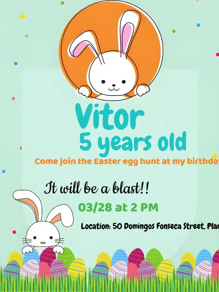 Invitation Easter Egg Hunt – Commemorative Dates theme colorful, childish, fun, Easter-themed illustrations, modern