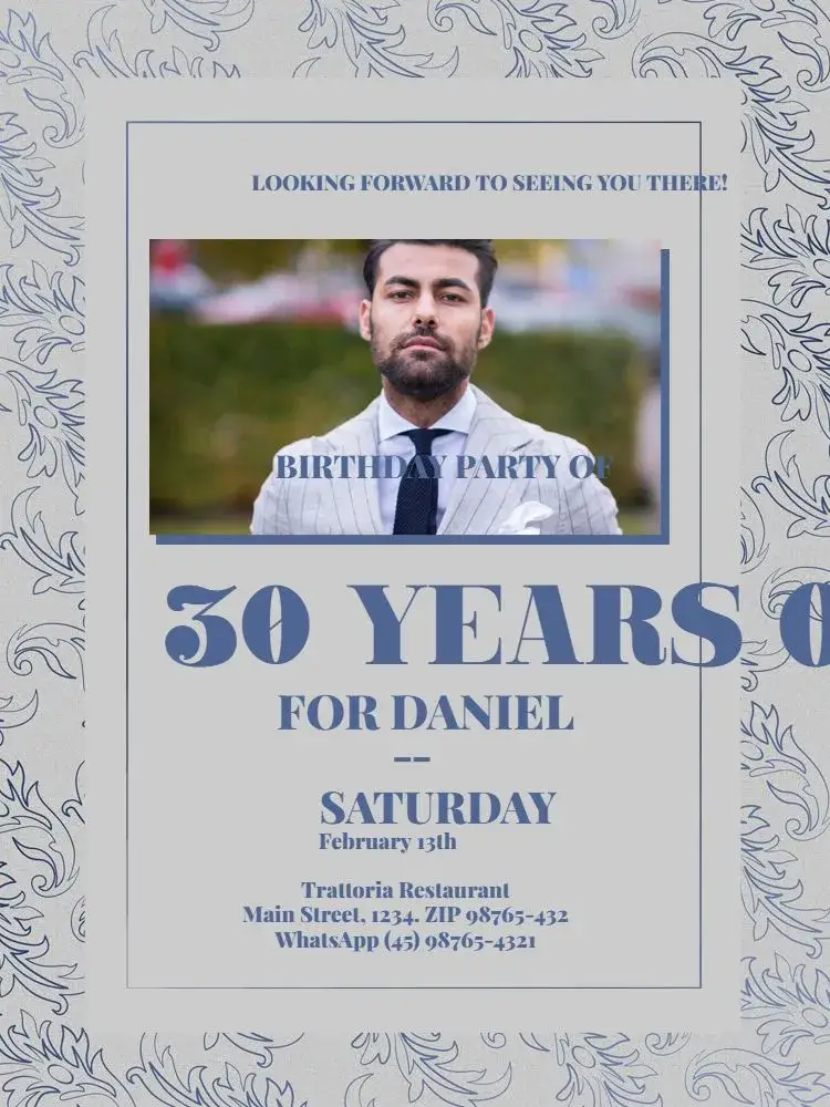 Stylish Elegant Male Adult With Photo Celebration invitation