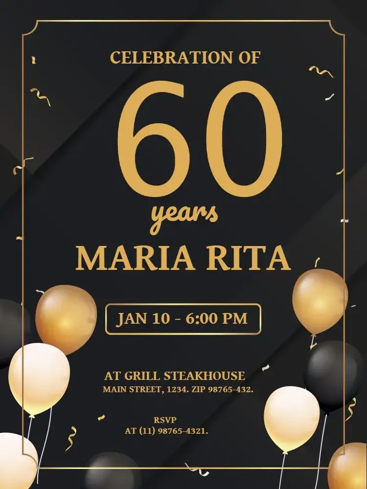 60 Years Elegant Balloon invitation