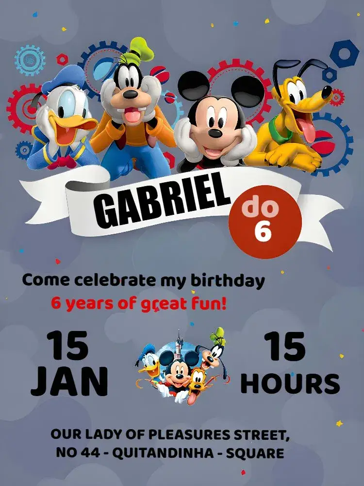 White Mickey Mouse Class invitation