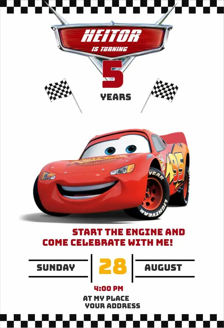 Invite Disney Cars 3 editable and customizable