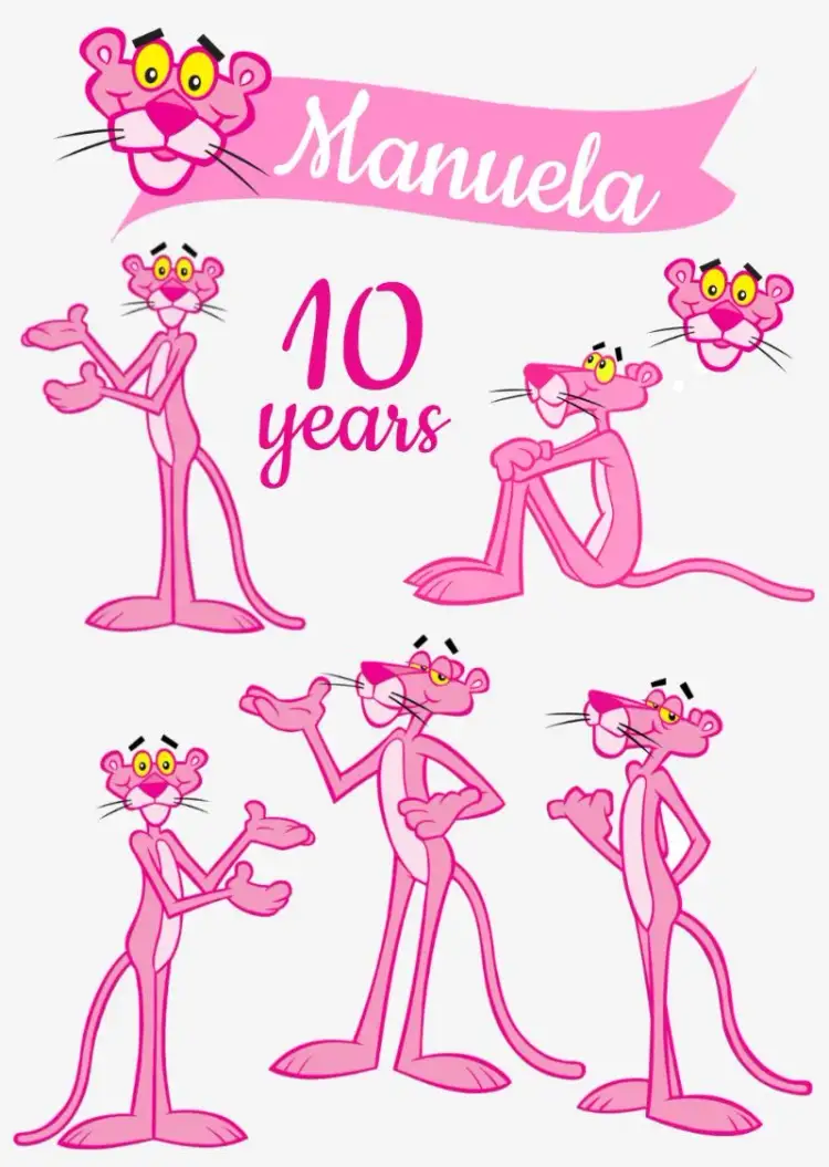 Invitation Top Pink Panther Cake Topper – Kids' Birthday Party theme vibrant colors, fun illustrations, playful style, colorful design, childlike graphic elements
