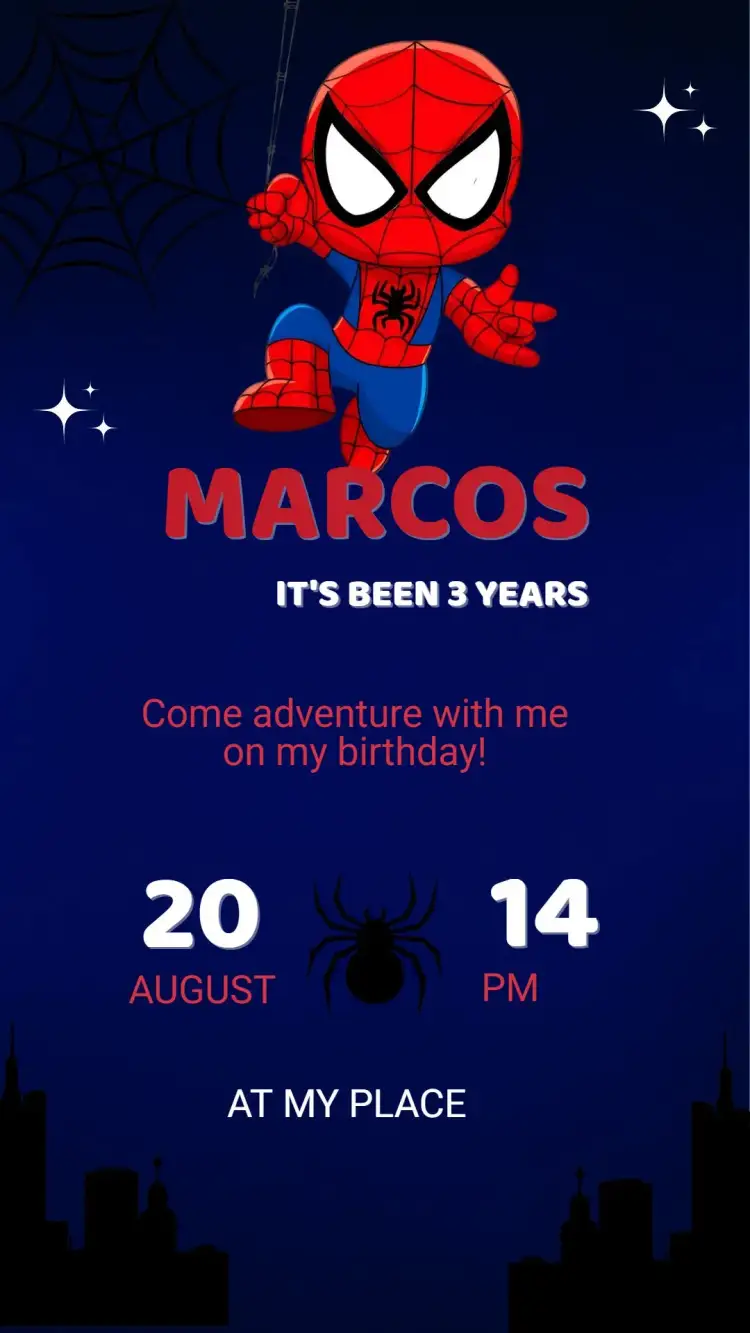 Invitation Spider-Man Birthday Invitation – Kids' Birthday Party theme vibrant colors, modern style, superhero graphic elements, fun design, adventure theme, comic-inspired