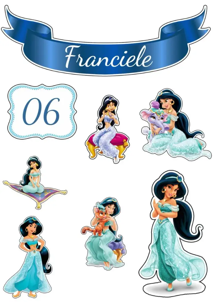 Princess Jasmine Blue Cake Topper invitation