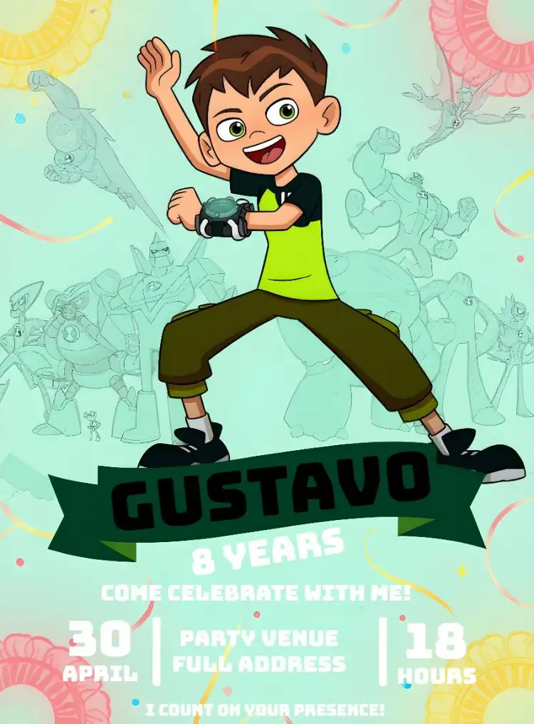 Invitation Ben 10 Monsters – Kids' Birthday Party theme vibrant, adventure-filled, modern, colorful, fun-filled