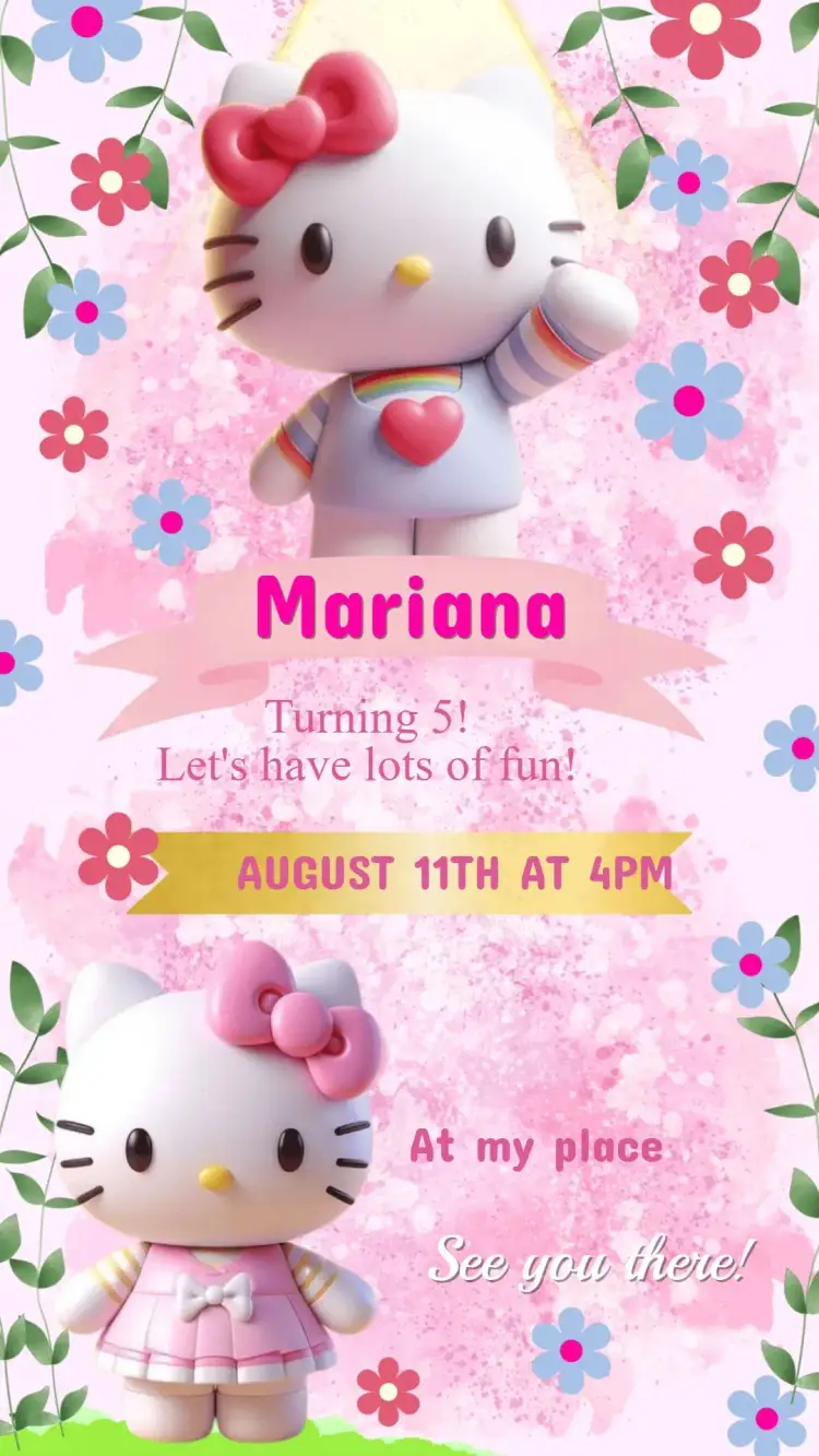 Invitation Hello Kitty Birthday Invitation – Kids' Birthday Party theme pastel colors, playful, fun, feminine, childlike