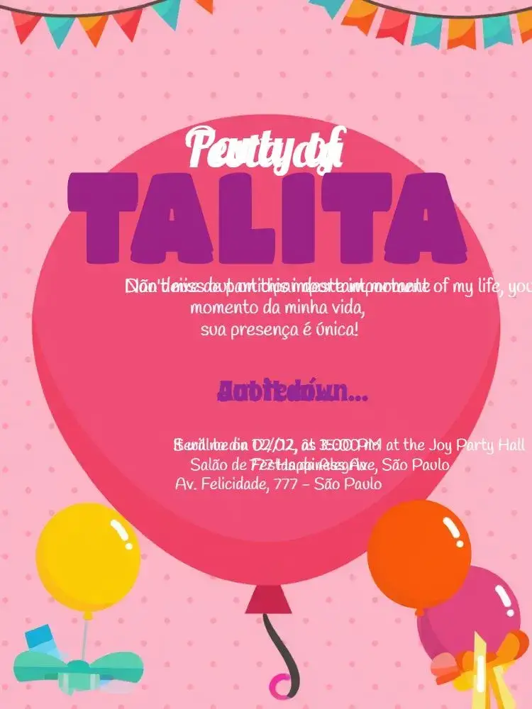Pink Children's Party With Balloons Girl invitation