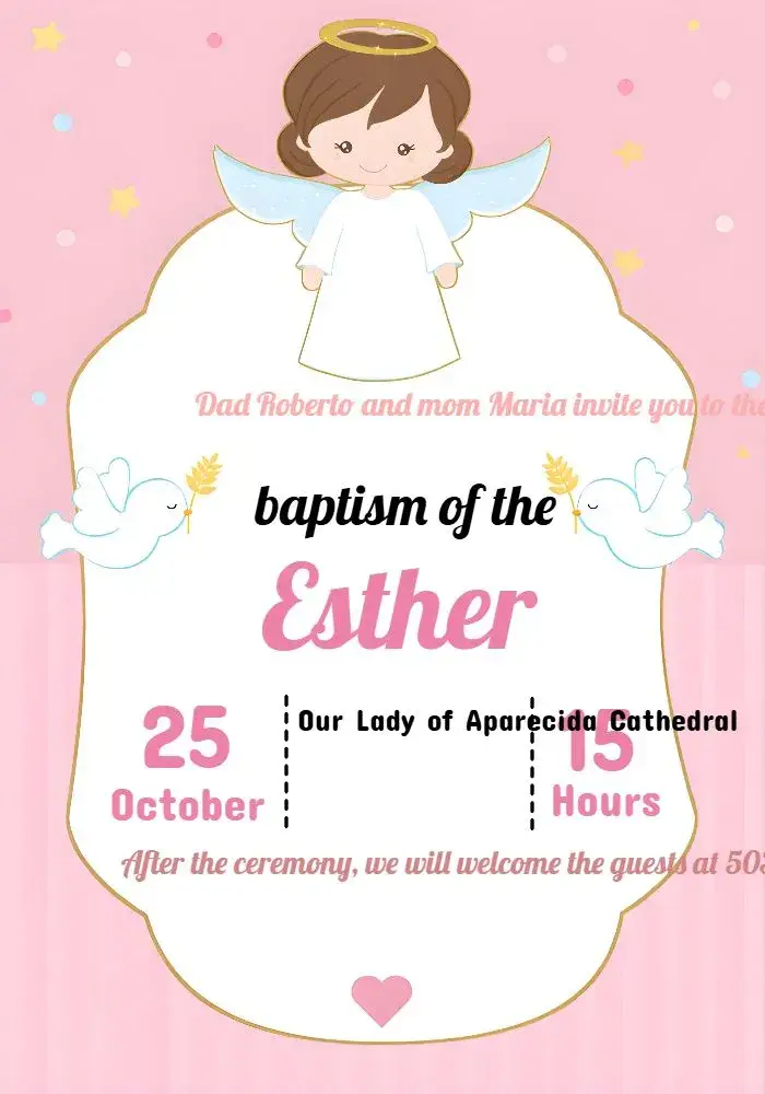 Girl's Pink Baptism invitation