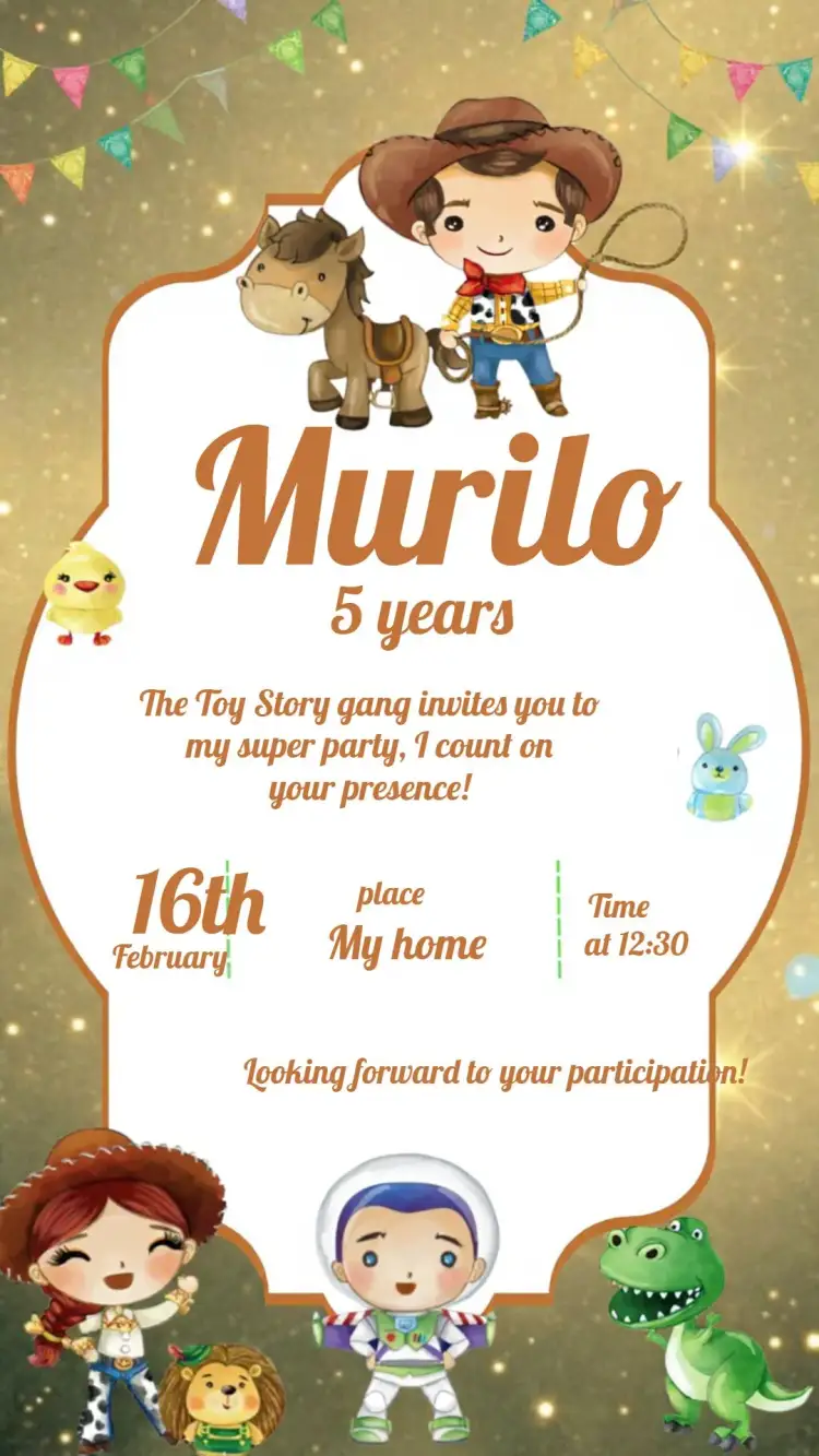 Invitation Toy Story – Kids' Birthday Party theme watercolor, colorful, fun, themed, childlike, lively