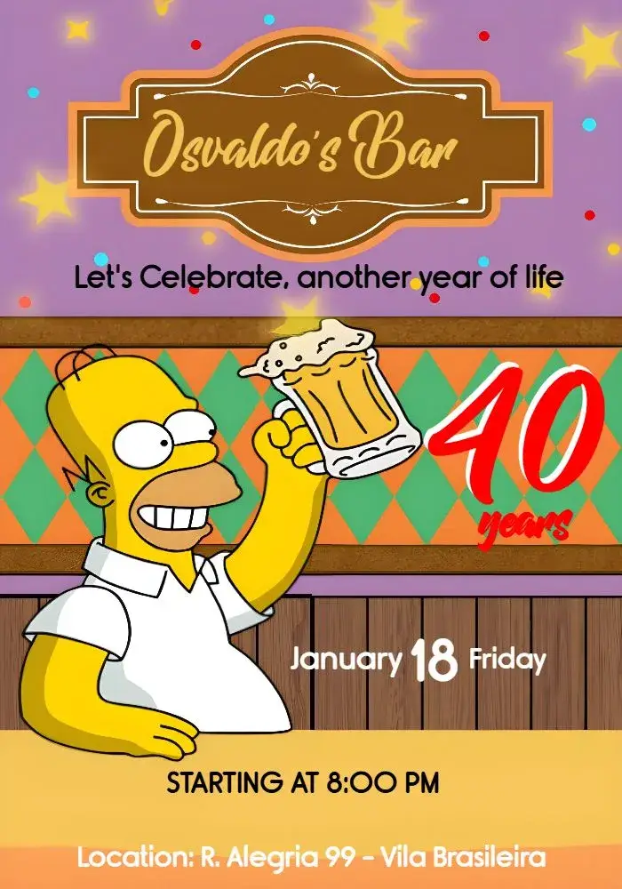 Invite Bar Homer Moe Do editable and customizable