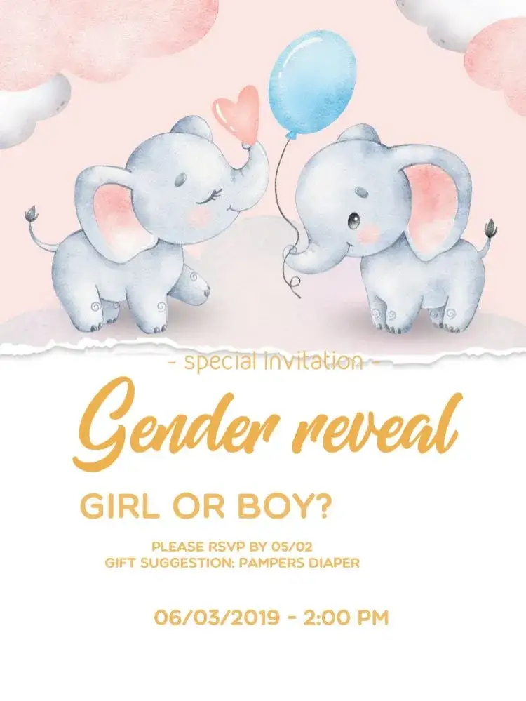 Invitation Elephant Baby Shower Celebration – Raffle Tea theme playful, colorful, childlike, fun-filled, modern, cheerful