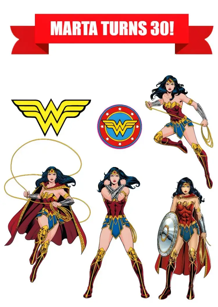 Top Wonder Woman Cake Topper invitation