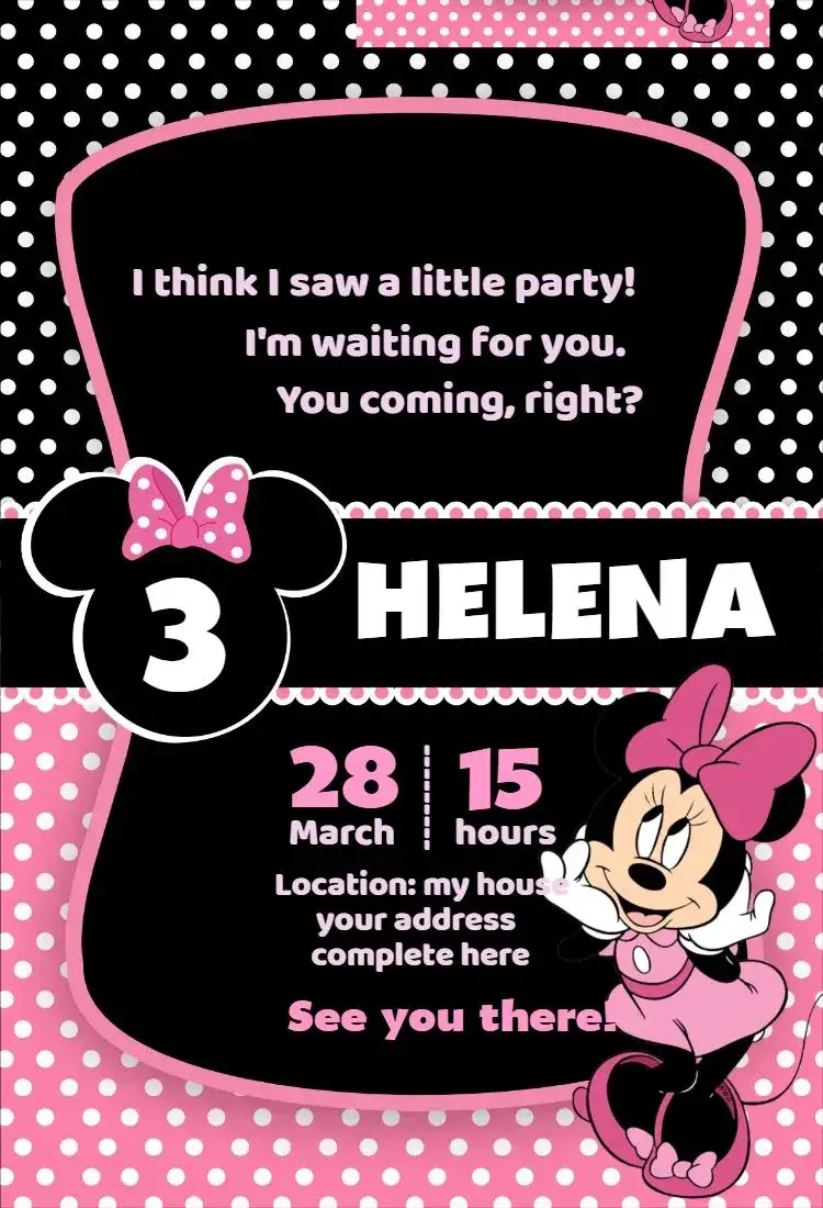 Invitation Minnie 6 – Birthday theme pink, black, children's, fun, themed, magical