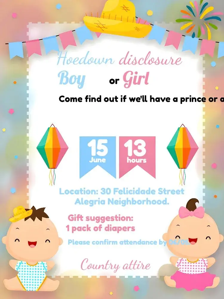 Charraiá Gender Reveal June/July Party invitation
