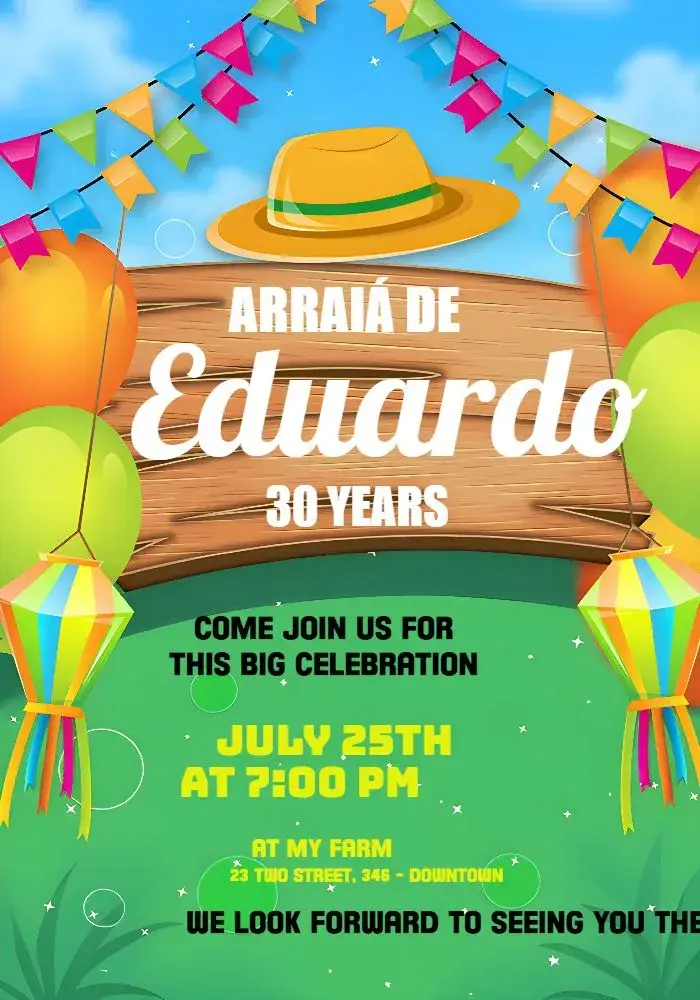 Invite Junina Party Sãojoão Arraiá editable and customizable