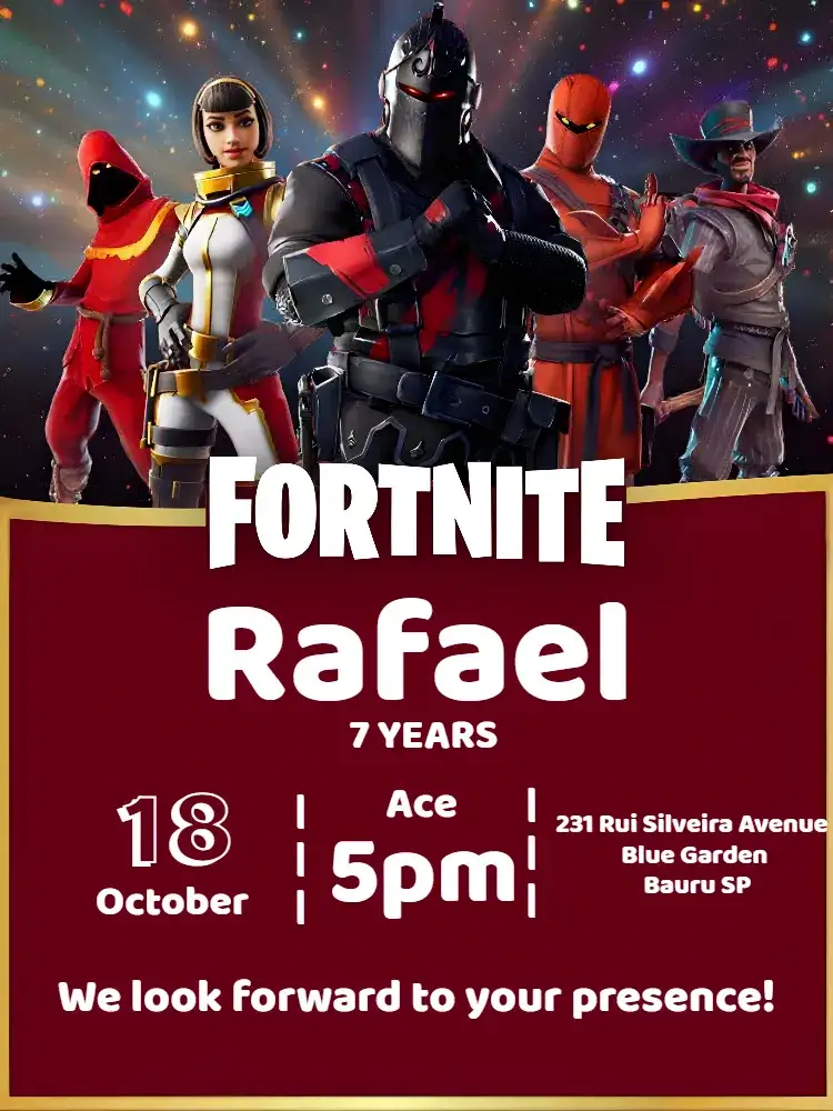 Invitation Fortnite Battle Royale Battle – Most searched for theme colorful, modern, games, fun, thematic, dynamic
