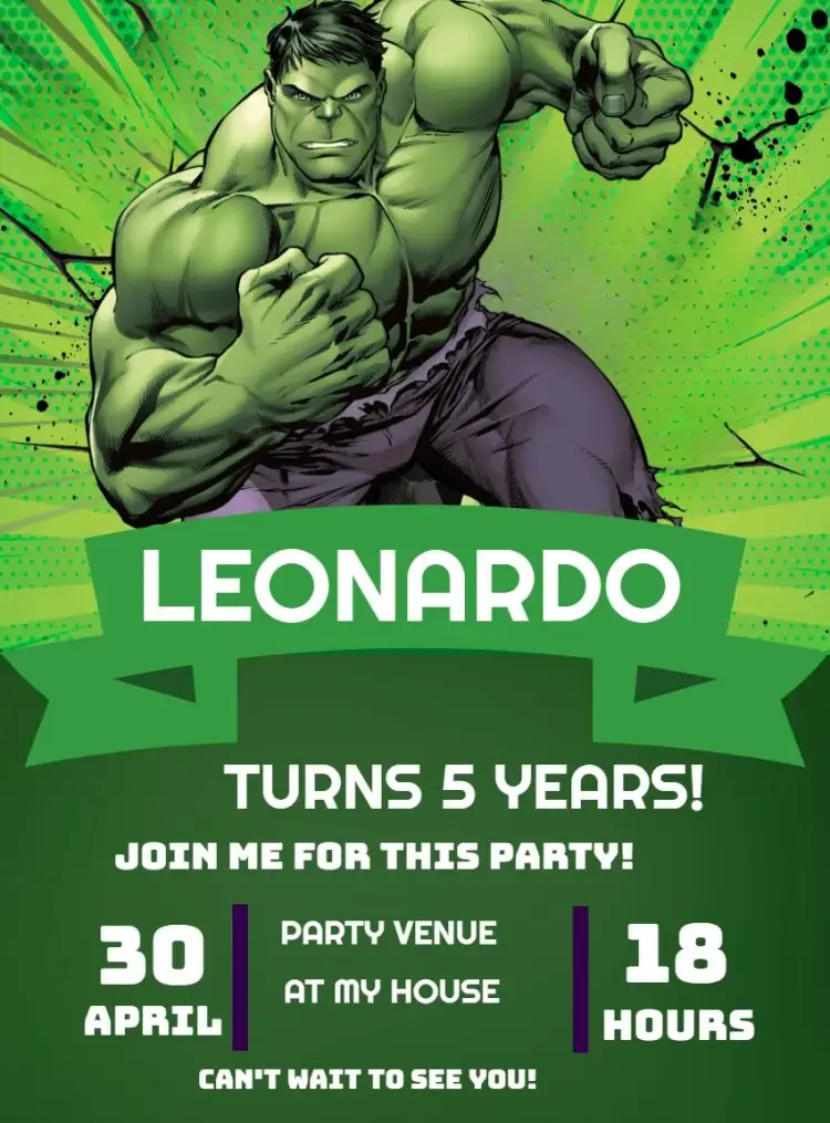 Invite The Incredible Hulk Heroes editable and customizable