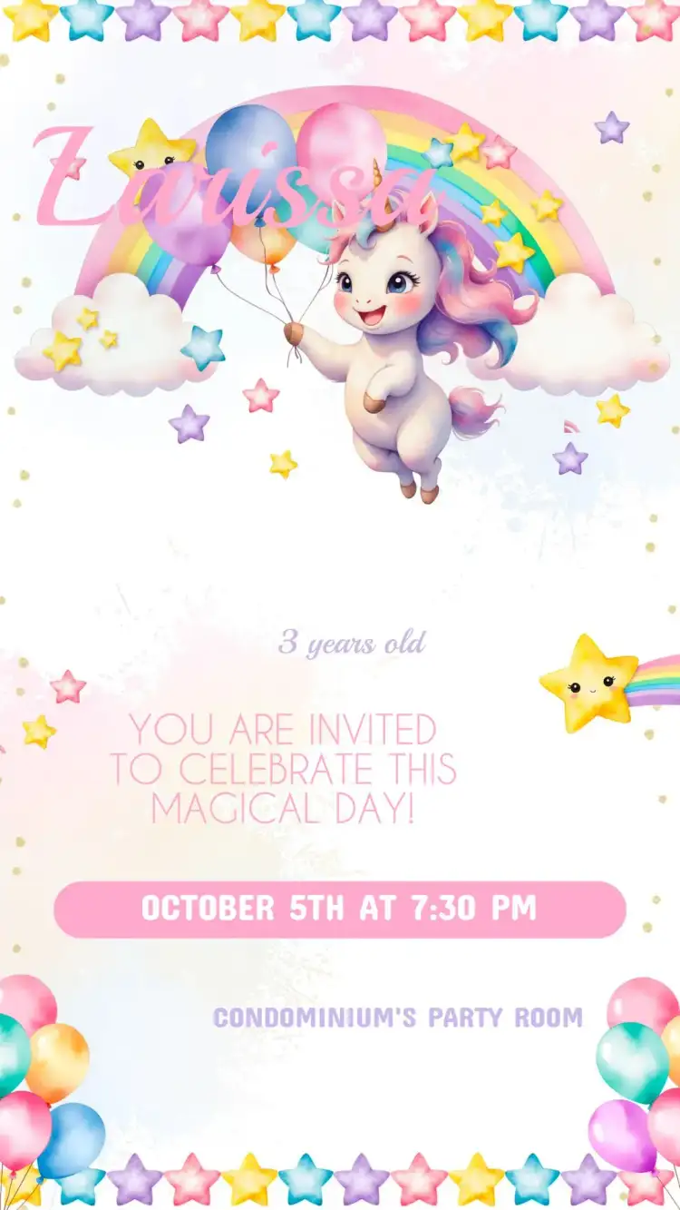 Children's Unicorn Birthday Invitation
