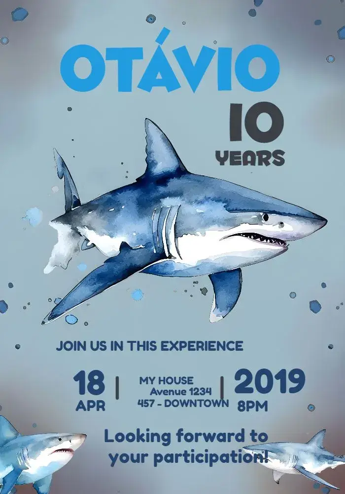 Watercolor Shark Boy invitation