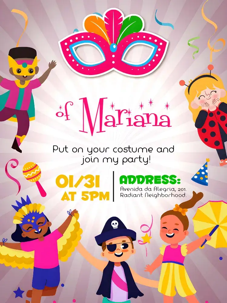 Invitation Children's Carnival Block Party – Commemorative Dates theme colorful, fun, playful, festive, cheerful, tropical